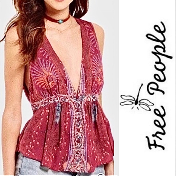 Free People Tops - FREE PEOPLE Siren Boho Magenta Floral Tank Top S/P